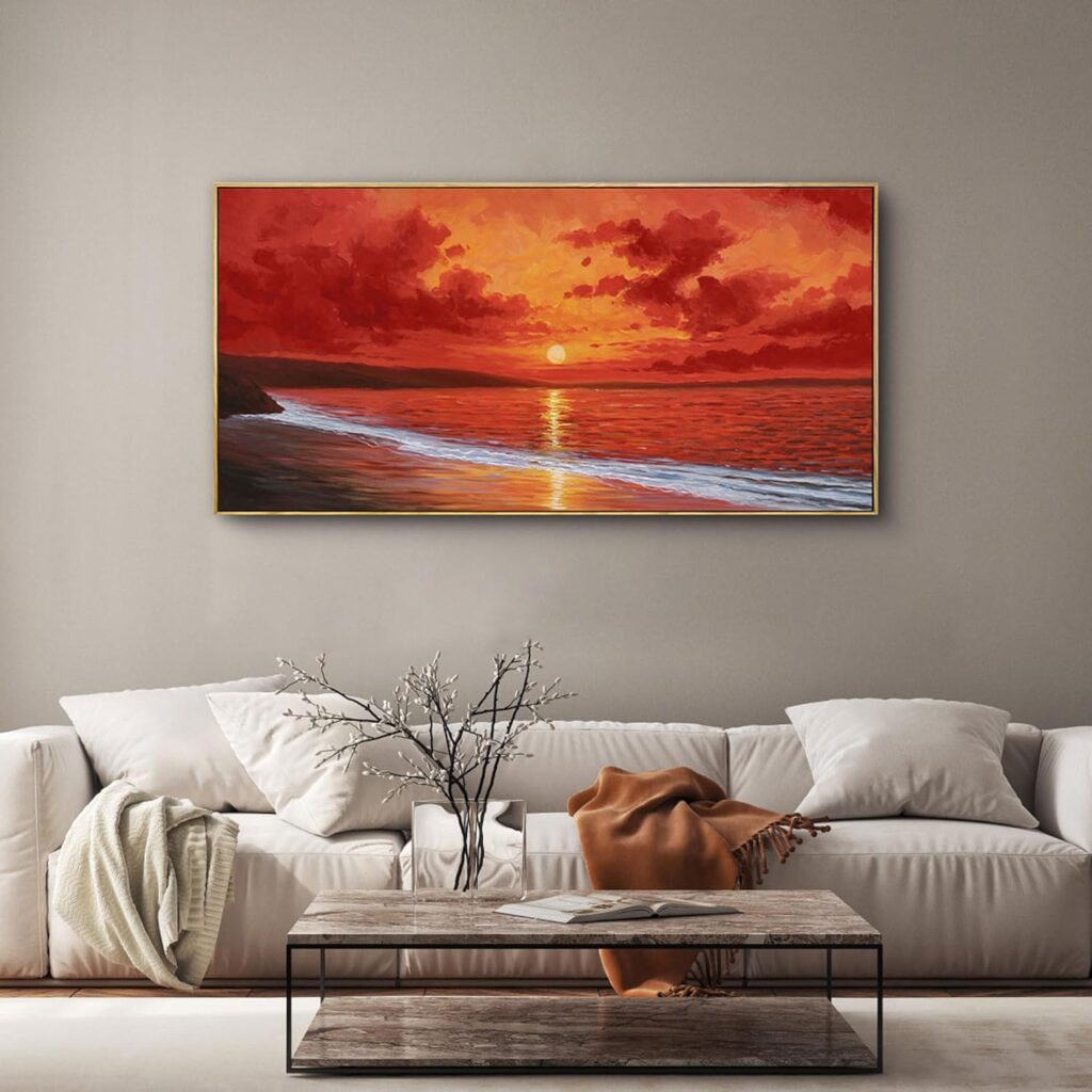 yiijeah Sunser Wall Art – Extra Large Canvas Prints Wall Decor Beach Ocean Waves Nature Abstract Pictures Wooden Framed for living Room Bedroom and Office