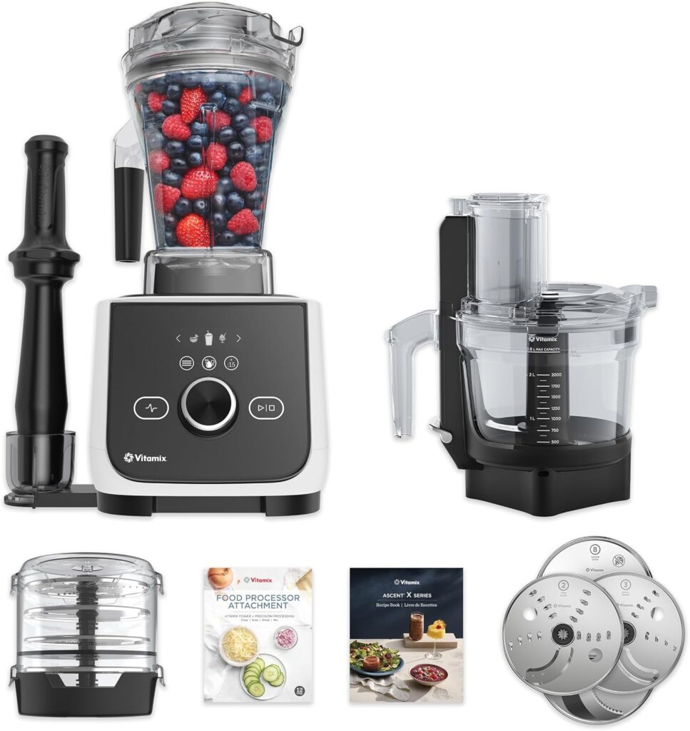 Vitamix Ascent X4 Gourmet SmartPrep Kitchen System with Food Processor Attachment plus 2 additional Blade Discs, 48-ounce Container with SELF-DETECT, Polar White