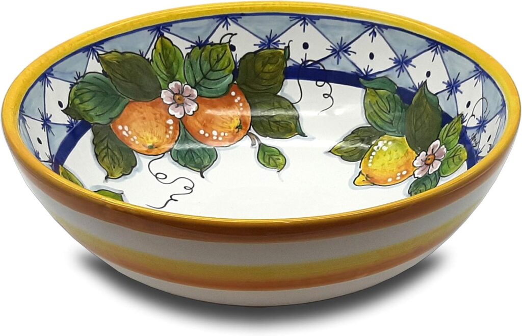 Large Ceramic Bowl for Kitchen – Italian dinnerware pasta bowl – Platter serving tray – Hand painted Tuscan pottery bowls – Made in Italy plates set – Ceramics salad tuscan soul pottery