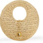 PHILOMENA Woven Straw Beach Bag for Women Handmade Raffia Circle Bag, Summer Boho Chic Tote Purse Handbag Large Round Bag