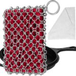 Herda 316L Cast Iron Scrubber Cleaner, Large Cast Iron Chain Mail Scrubber – Chainmail Scrubber Sponge – Metal Skillet Scrubbing, Wok, Dutch Oven Cleaning Kit