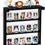 Emfogo Trading Card Display Stand for Wall, 3 Tier Wooden Graded Card Display Stand, Sports Card Display Case, Trading Card Stands for Display Collection, Black