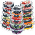 VERONES 30 Pieces Glass Meal Prep Containers Set, Stackable Glass Food Storage Containers with Lids-Airtight Lunch Containers,for Microwave, Oven, Freezer & Dishwasher,Grey
