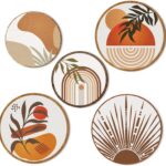 Qunclay 5 Pcs Wall Art Decor Wooden Living Room Wall Decor Bohemian Hanging Farmhouse Geometric 10” and 8” Aesthetic Wood Minimalist Posters for Bedroom(Boho)