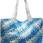 JINMANXUE Woven Tote Bag for Women, Large Summer Beach Travel Handbag and Purse Retro Handmade Shoulder Bags