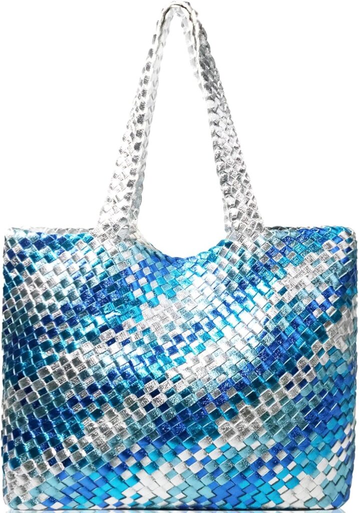 JINMANXUE Woven Tote Bag for Women, Large Summer Beach Travel Handbag and Purse Retro Handmade Shoulder Bags