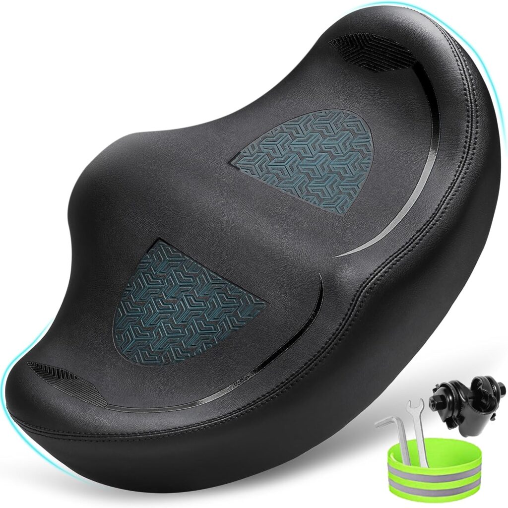 Noseless Oversized Bike Seat for Men Women Comfort, Extra Wide Padded Bicycle Seat Cushion, Large Comfortable Bike Saddle for Peloton, Stationary Exercise Bike, Beach Cruiser, City Bike, Ebike