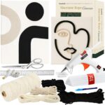 Macrame Kit for Beginners – DIY Rope Canvas Wall Art Kit with Ropes Supplies & Tools | DIY Macrame Art Wall Hanging Decor Starter Set, Craft Kits for Adults, Boho Aesthetic Home Decoration (Black)