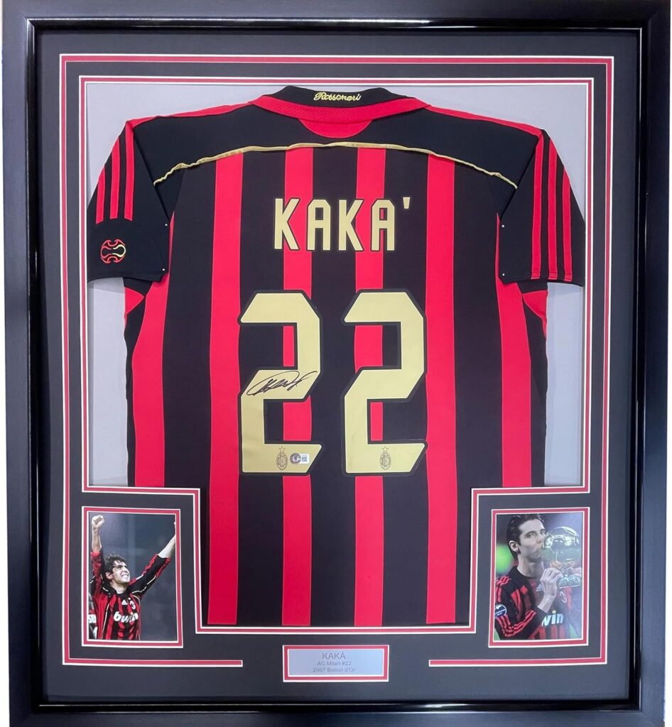 Framed Autographed/Signed Ricardo Kaka 35×39 AC Milan Black/Red Soccer Futbol Jersey Beckett BAS COA