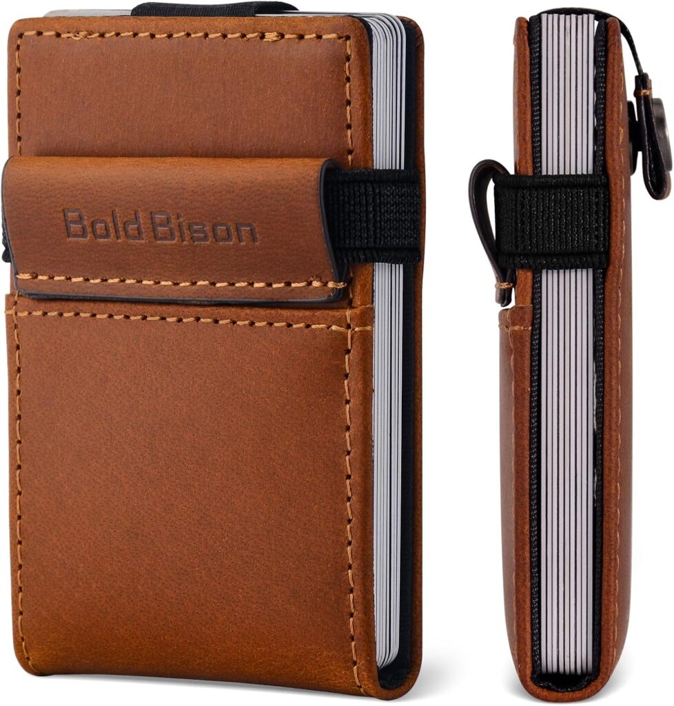 Slim Leather Wallet, Full Grain Leather Wallet for Men, Handcrafted Card Holder with RFID Shielded, Natural Vintage Pull-Up Texture, holds 10+ Cards & Cash(Rustic Brown)