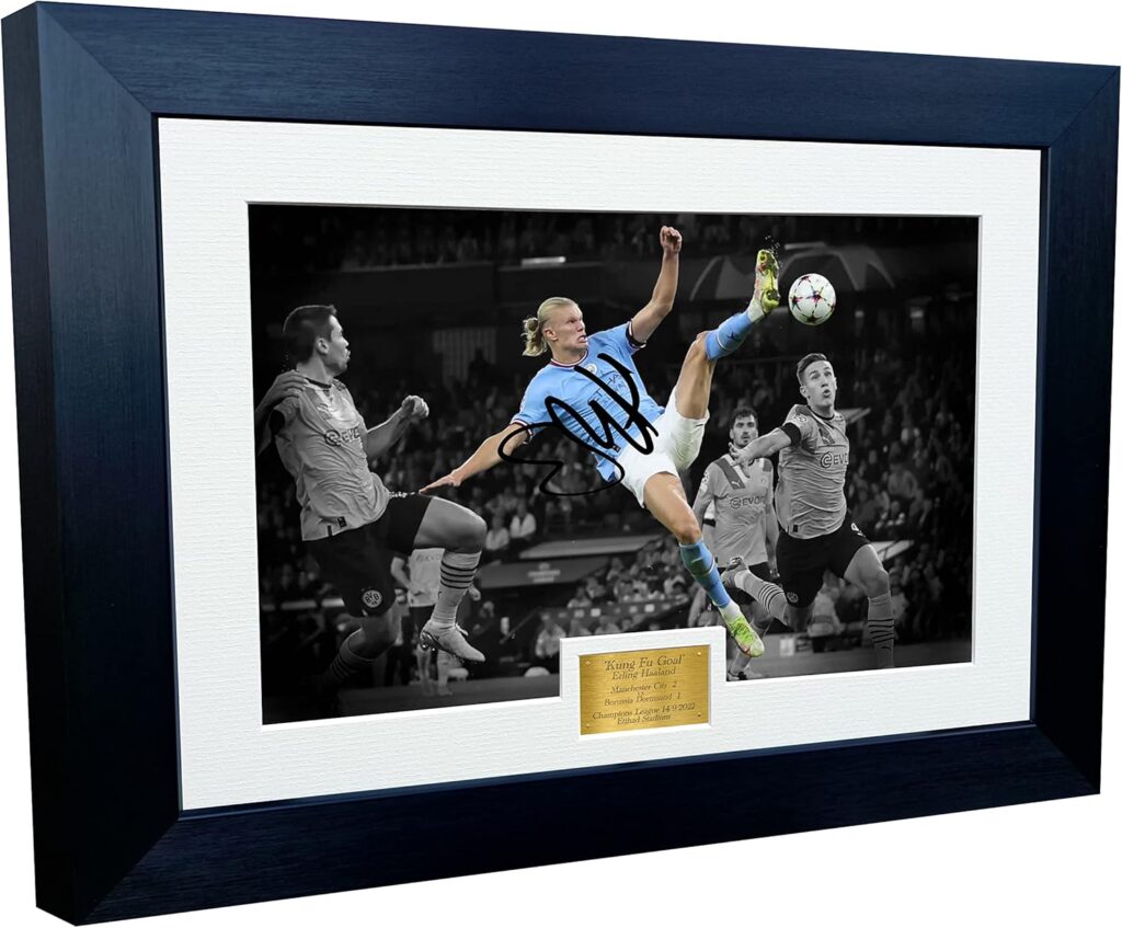 12×8 A4 Erling Haaland Manchester City KUNG FU GOAL Autographed Signed Photo Photograph Picture Frame Football Soccer Poster Gift