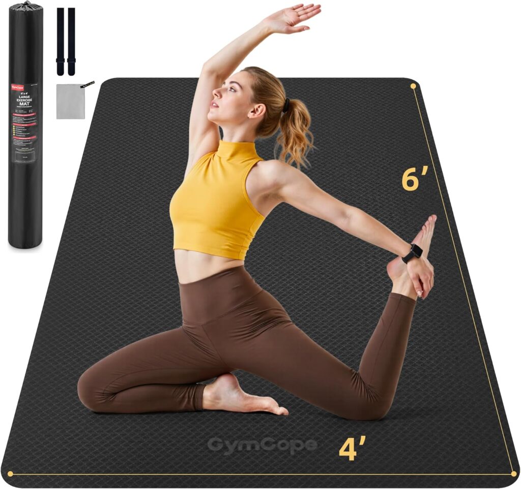 Thick TPE Yoga Mat 72″x48″ – 6/8/10/12mm Extra Cushion for Joint Support & Comfort, Non-Slip Texture, Durable & Waterproof, Includes Bag, Strap & Towel for Home Workout, Pilates & Yoga