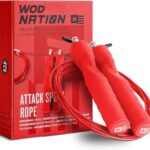 WOD Nation Speed Jump Rope – Red Adjustable Length – Tangle-Free Alloy Steel Cable Skipping Rope for Home Gym & Home Workout