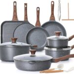 SENSARTE Nonstick Cookware Set 23-Piece, Non Stick Pots and Pans Set with Swiss Granite Coating, Healthy Kitchen Cooking Set, Stay-Cool Handles