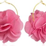NONQL Bohemian Aesthetic Fabric Flower Lightweight Hoop Earrings Handmade Summer Vacation Dangle Drop Earrings For Women