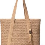 Pleneal Straw Beach Bags for Women – Women Beach Handmade Woven Tote Bag, Summer Mesh Hollow Shoulder Bag for Holiday