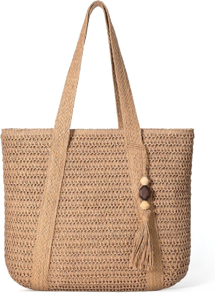Pleneal Straw Beach Bags for Women – Women Beach Handmade Woven Tote Bag, Summer Mesh Hollow Shoulder Bag for Holiday