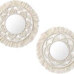 Mkono Hanging Wall Mirror with Macrame Fringe 2 Set Small Round Decoration Boho Antique Mirror for Apartment LivingRoom Bedroom Baby Nursery,Beautiful Gift Ideas