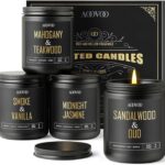AOOVOO Scented Candles for Men – 4 Pack Candles for Home Scented, 36oz Soy Wax, 200 Hour Burn Time, Men Candle Set, Sandalwood Oud/Mahogany Teakwood/Smoke Vanilla/Jasmine Candle Set A
