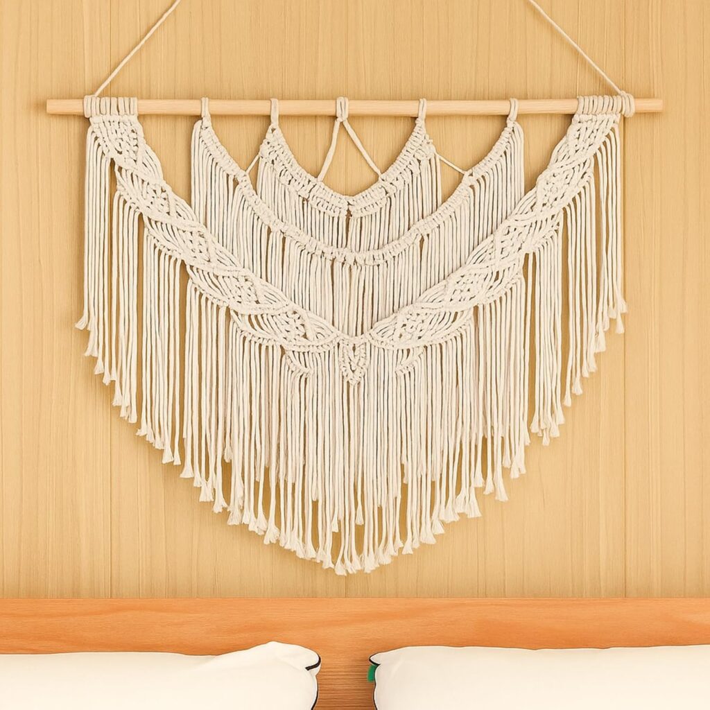 Breling Macrame Woven Wall Hanging Decor Large Boho Chic Geometric Wall Art 36″ L x 28″ W Bohemian Wedding Decor Living Room Tapestry for Bedroom