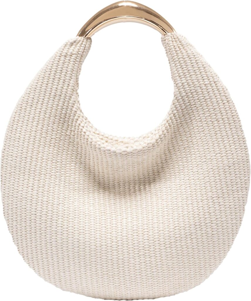 Straw Bag for Women, Boho Chic Woven Hobo Tote Handbag, Handmade Straw Crescent Purse, Lightweight Summer Beach Shoulder Bag