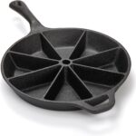 WUWEOT Cast Iron Wedge Pan, Round Corn Bread Skillet, 8-edges Biscuit Pan Mini Cake Pan with Long Handle for Scones, Corn Stick, Muffins, Cupcakes and Brownies