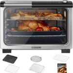 COSORI 11-in-1 Ceramic Air Fryer Toaster Oven Combo, Flat-Sealed Heating Elements for Easy Cleanup, Innovative Burner Function, 5 Accessories & Recipes, 26QT, Silver, Stainless Steel