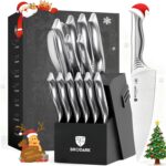 BRODARK Kitchen Knife Set with Block – 15-Piece Knife Block Set with Built-in Sharpener – High Carbon Stainless Steel Kitchen Knives Set for Kitchen – Christmas Gift, Shark Series