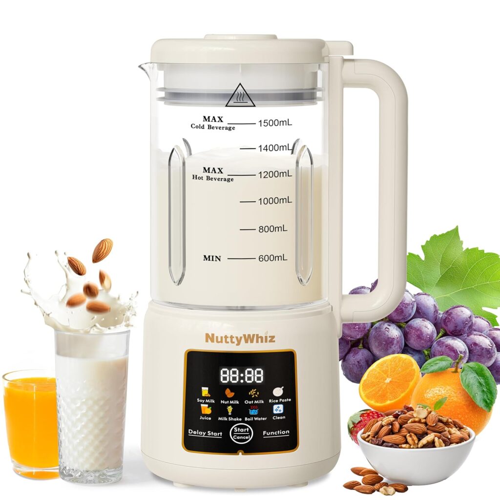 8-in-1 Nut Milk Maker Machine, 12 Blade 50oz Homemade Almond, Soy, Oat, Juice, Shakes, Plant-Based and Dairy Free Beverages, Automatic Almond Milk Maker, Delay Start/Keep Warm/Boil Water/Self Clean