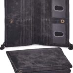 Women Wallet Real Leather Bifold RFID Blocking Clutch Multi Card Case Organiser Pen Mobile Holder Double Zip Compartment pocket with 2 ID Window in Gift Box (Distressed, Anthracite)