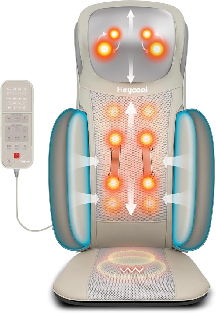 Shiatsu Neck Back Massager with Heat, 2025 Upgraded Massage Chiar Pad with Height Adjustment, Compression, Vibration, Full Body Seat Massager for Home, Office, Gifts for Men, Women