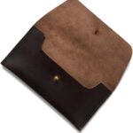 Leather Cash Envelope Wallet – Full Grain Cowhide, 8×4 Inch, Handcrafted with Antique Brass Hardware & Wax Thread – Dark Brown