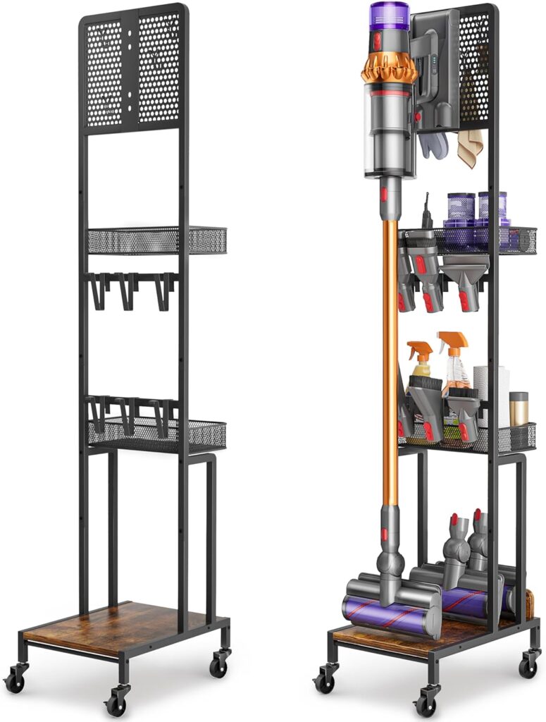 Vacuum Stand for Dyson V15 V12 V11 V10 V8 V7 V6 Gen5, Standing Dock with Accessory Holder, Vacuum Attachments for Dyson Replacement Parts, Floor Docking Station with Cordless Vacuum Storage Organizer