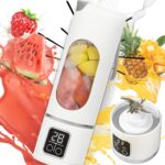 Portable Blender for Shakes & Smoothies, USB Rechargeable Personal Blender 450ml with 12 Blades, Mini Electric Juicer Cup for Travel, Smoothie Maker Bottle – Premium White