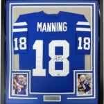 Framed Autographed/Signed Peyton Manning 35×39 Indianapolis Colts Authentic Blue Football Jersey Fanatics COA