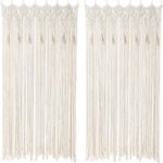 Boho Macrame Curtain Handmade String Curtain with Tassel Large Macrame Wall Hanging Boho Room Divider Art Decor for Living Room Bedroom Bohemian Wedding Party Decor, 2 Panels 79″ L x 35″ W