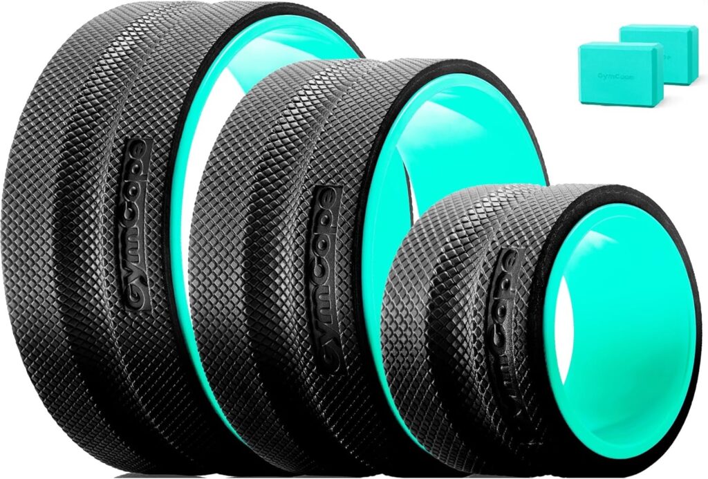 Back Roller Wheel Set of 3 with 2 Yoga Blocks – Foam Back Stretcher for Pain Relief, Spine Cradle Deep Tissue Massage Roller for Stretching & Physical Therapy