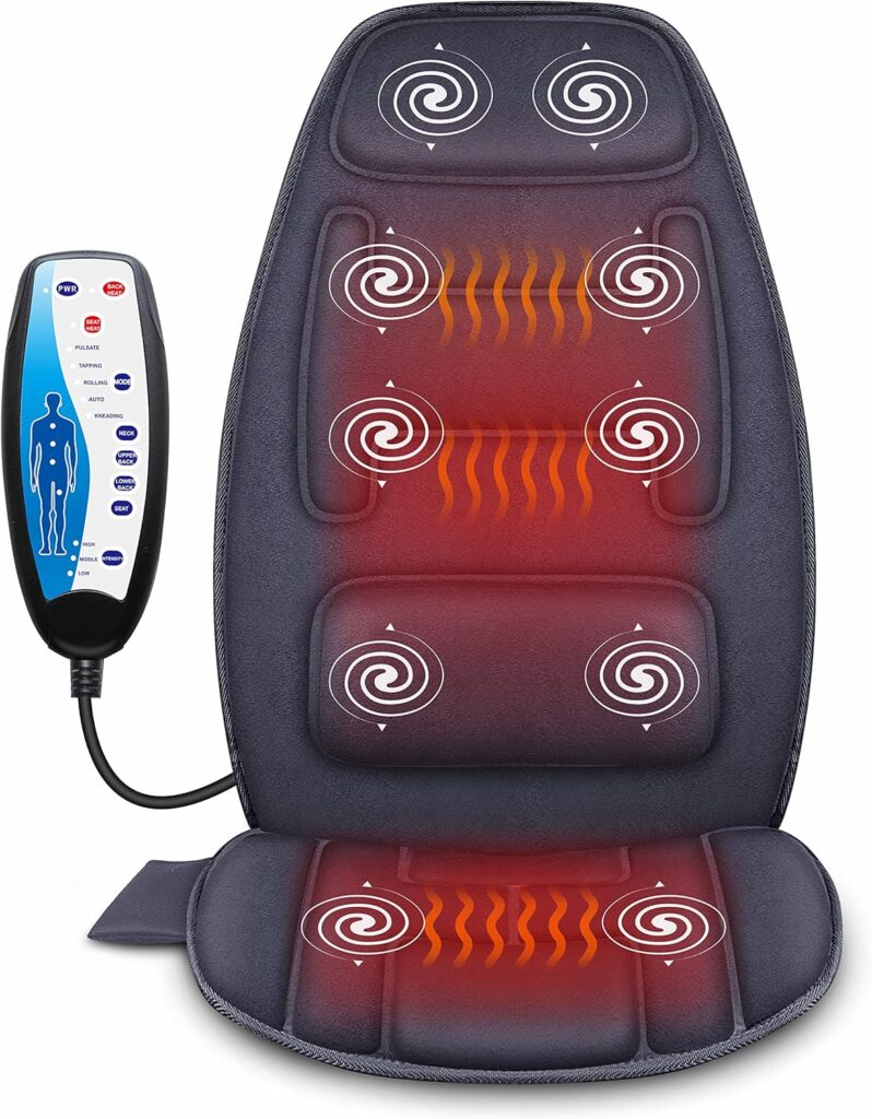 Snailax Massage Seat Cushion with Heat – Extra Memory Foam Support Pad in Neck and Lumbar,10 Vibration Massage Motors, 2 Heat Levels, Back Massager Chair Pad for Back