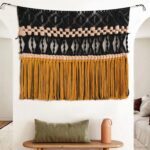 IOWER Macrame Wall Hanging Black Woven Macrame Wall Decor Boho Wall Decor Handmade Home Room Decor 47″ W*35″ L