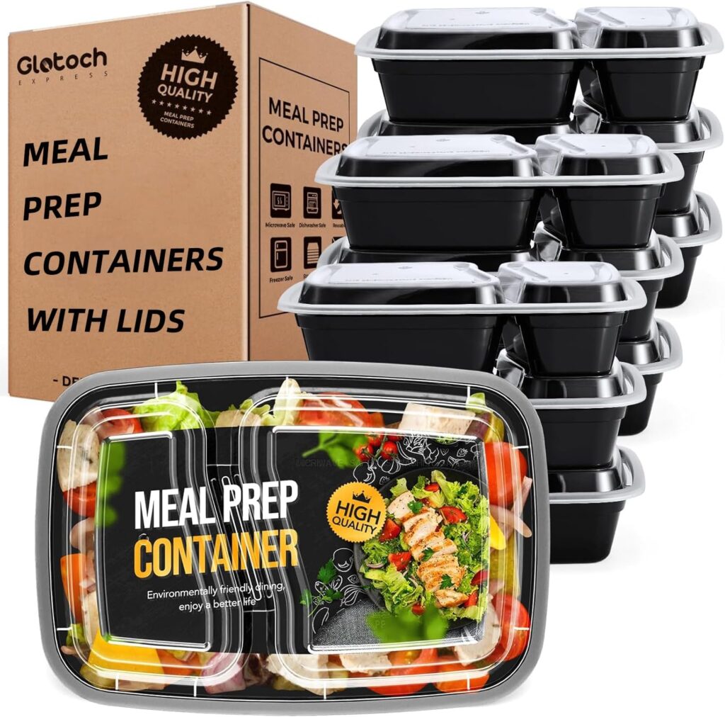 Glotoch 50 Pack 32 oz Meal Prep Containers Reusable, 2 Compartment Food Containers with Lids To Go Containers, Lunch-Microwave, Freezer, Dishwasher Safe