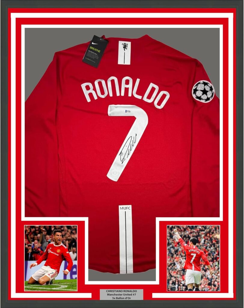 Framed Autographed/Signed Cristiano Ronaldo 35×39 Manchester United Red Soccer Jersey Beckett BAS COA