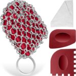 Herda Cast Iron Scrubber Scraper Tool Kit, 4Pieces Cast Iron Skillet Cleaner Cleaning Care Kit 316 Chain Mail Scrubber, Steel Skillet Brush Plastic Pan Scraper Set for Grill Griddle Pot Dish Food