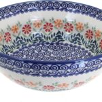 Blue Rose Polish Pottery – Orange Garden Bouquet Large Serving Bowl – 9.25″ Diameter – Perfect Serving Bowl for Pasta & Salad, Durable & Dishwasher Safe