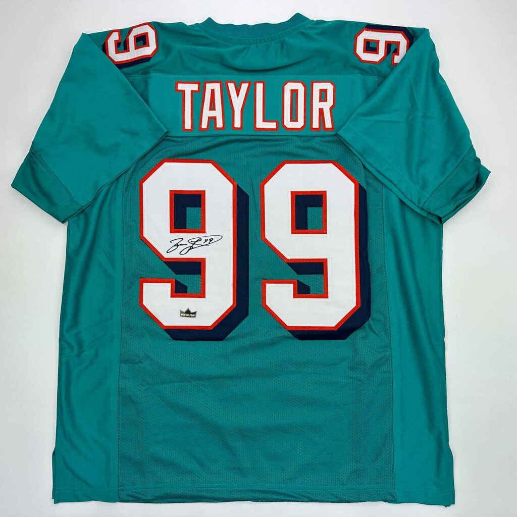 Facsimile Autographed Jason Taylor Miami Teal Reprint Laser Auto Football Jersey Size Men’s XL