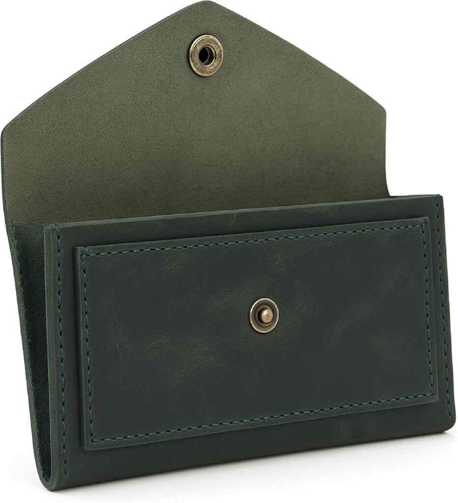 Green Leather Money Bag Wallets for Women – Handcrafted Leather Cash Envelopes for Budgeting Binder – Currency Holder Money Bag for Cash, Money Organizer for Cash Travel Purses for Women
