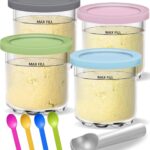Creami Pints and Lids for Ninja – 4 pack Creamy Icecream Containers Cups Jars Tubs Canisters Set, Smoothie Pot Compatible with NC299AMZ & NC300s Series Creamer Ice Cream Maker Machine Accessories