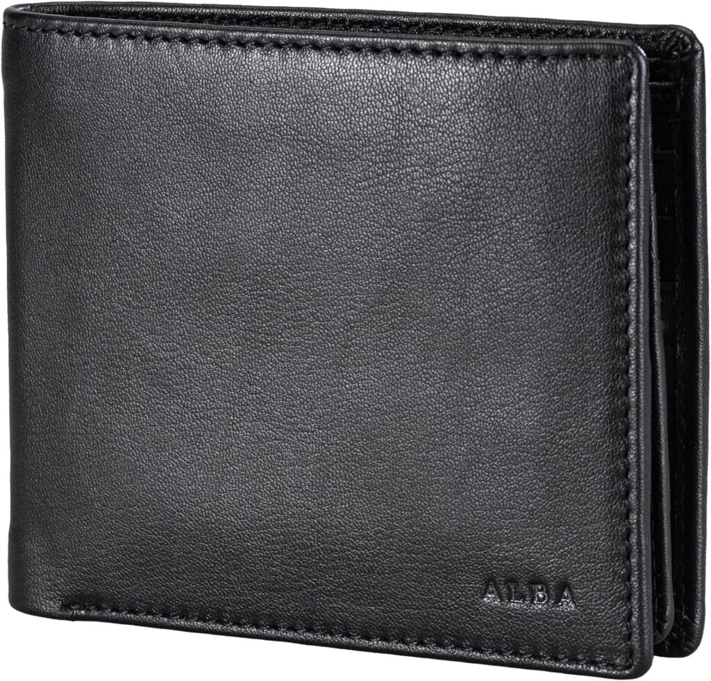 Alba Classic Bifold Nappa Leather Wallet For Men Handmade II Minimalist II RFID Protected (Black)