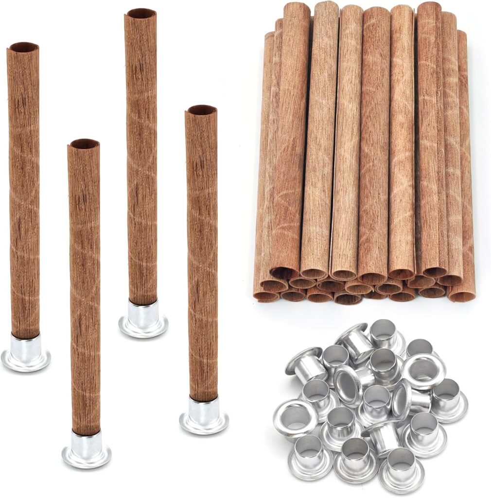20 Set Wood Spiral Candle Wicks 4×0.32inch / 100x8mm, Wood Wick Tube with Iron Stands for Candle Making, Natural Round Wooden Wick Core Handmade Candles Supplies