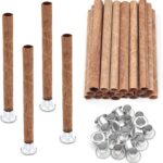 20 Set Wood Spiral Candle Wicks 4×0.32inch / 100x8mm, Wood Wick Tube with Iron Stands for Candle Making, Natural Round Wooden Wick Core Handmade Candles Supplies