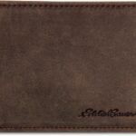Eddie Bauer Men’s Rugged Leather Bifold Wallet | Money Clip | RFID Protection | ID Window | Genuine Leather | EDC
